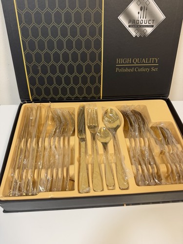 Gold polished cutlery set - gold,
